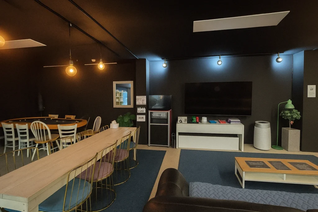 Full room view with ambient lighting and tables at Hagye branch