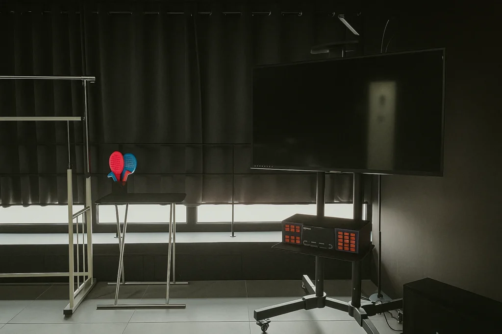 Gaming zone with TV and photo wall