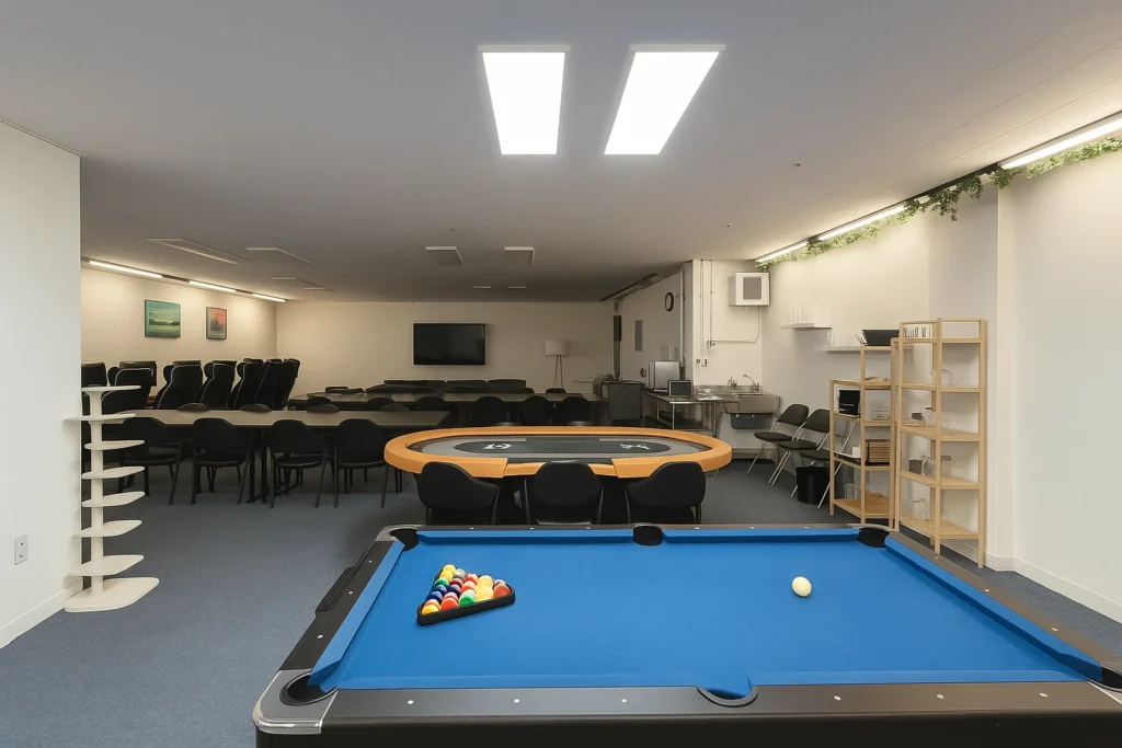 Billiard table and chairs at Space Game Room Buramsan Station