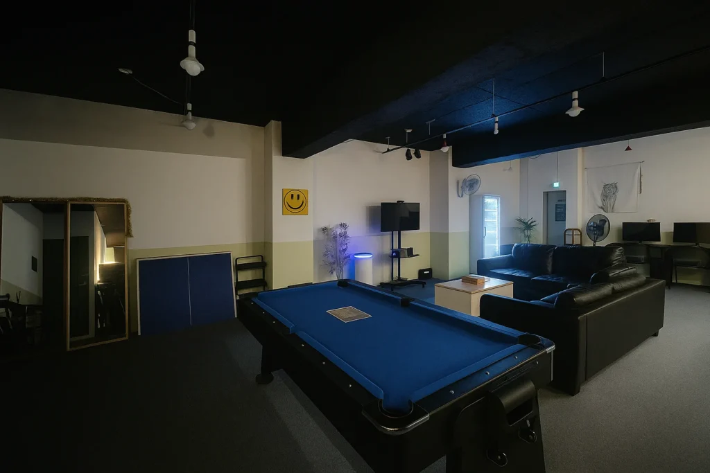 Poker table and dim lighting for night play at Uijeongbu Game Room